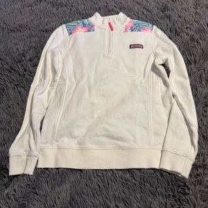 Vineyard Vines White Shep Shirt Pullover with Floral Accents XS